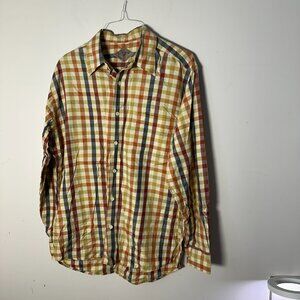 Bills Khakis Long Sleeve Plaid Shirt Mens Sport Shirtings Yellow Tan Blue L KFT